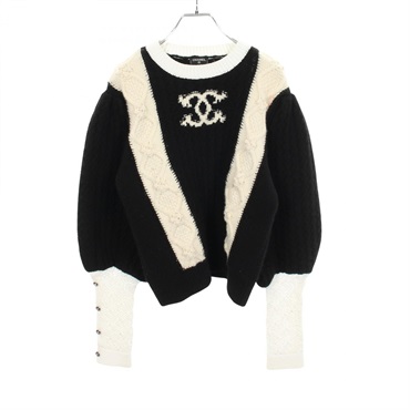 CHANEL COCO Mark Knitwear Sweater #38 P70976K10191 wool cashmere Black Used CC