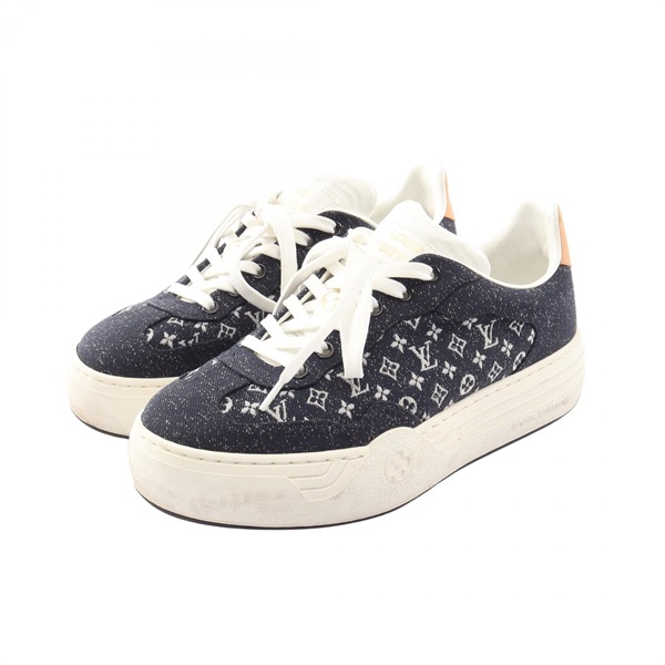 LOUIS VUITTON Groovy Line Monogram Sneakers Shoes #38 denim Navy Used Women LV