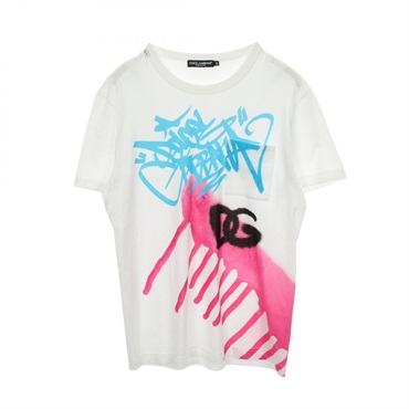 DOLCE & GABBANA Graffiti print pocket T-shirt G8PA5T cotton Used White Blue #48