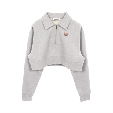 Miu Miu Half-zip Cropped logo Sweatshirt Top cotton Gray Used Women size XS