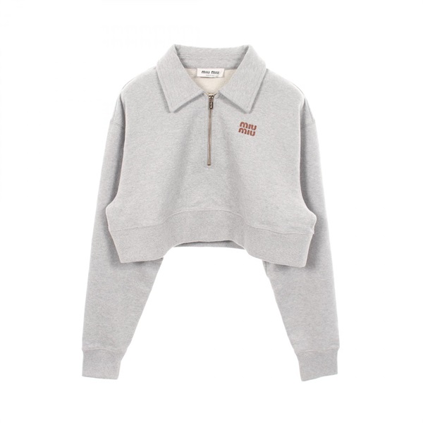 Miu Miu Half-zip Cropped logo Sweatshirt Top cotton Gray Used Women size XS