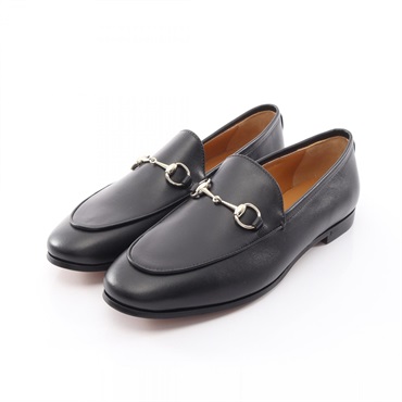 GUCCI Horsebit Loafers Flat Shoes #38 leather Black Women GG