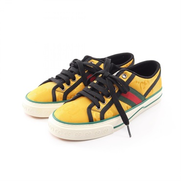 GUCCI TENNIS 1977 Jumbo GG Sneakers Shoes #37 1/2 canvas Yellow Black Women GG