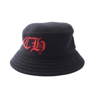 CHROME HEARTS CH Logo Bucket Hat Cap #59cm cashmere Black Red Used mens