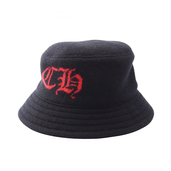 CHROME HEARTS CH Logo Bucket Hat Cap #59cm cashmere Black Red Used mens
