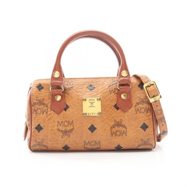 MCM Visetos Shoulder croddbody Tote Bag PVC coated canvas leather Brown Used