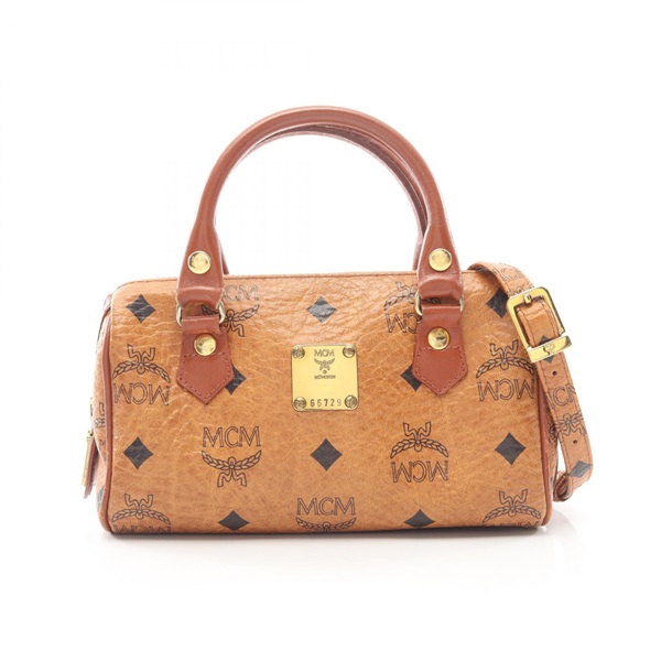 MCM Visetos Shoulder croddbody Tote Bag PVC coated canvas leather Brown Used