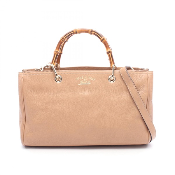 GUCCI Bamboo Shopper Medium shoulder crossbody Tote Bag 323660 leather Beige