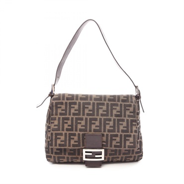 FENDI Mamma Bucket Shoulder Handbag 26325 canvas leather Brown Black Used Women