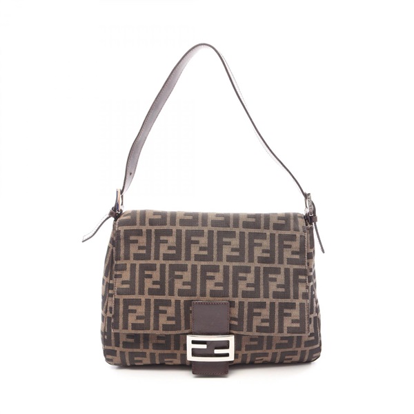 FENDI Mamma Bucket Shoulder Handbag 26325 canvas leather Brown Black Used Women