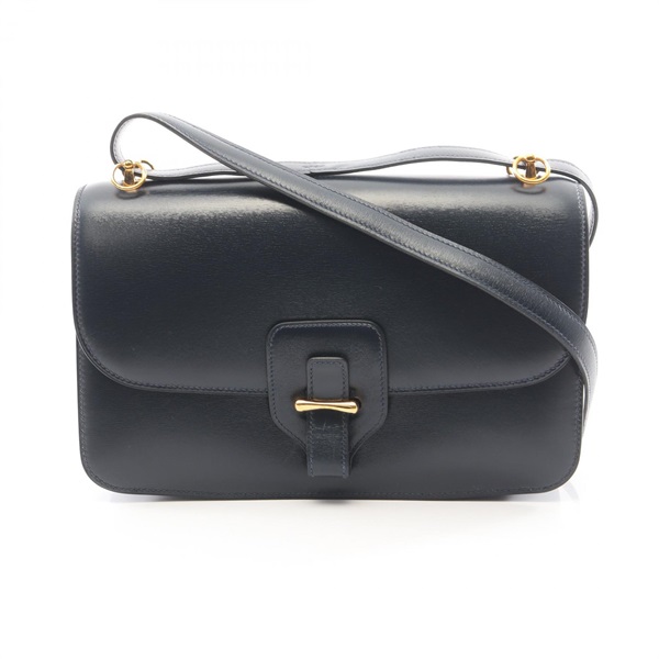 HERMES Dolly Shoulder Handbag Box calf leather Navy Blue Indigo GHW Used Women K