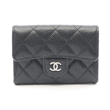 CHANEL Classic flap Matelasse Card Case Holder Calf leather Black SHW Used CC