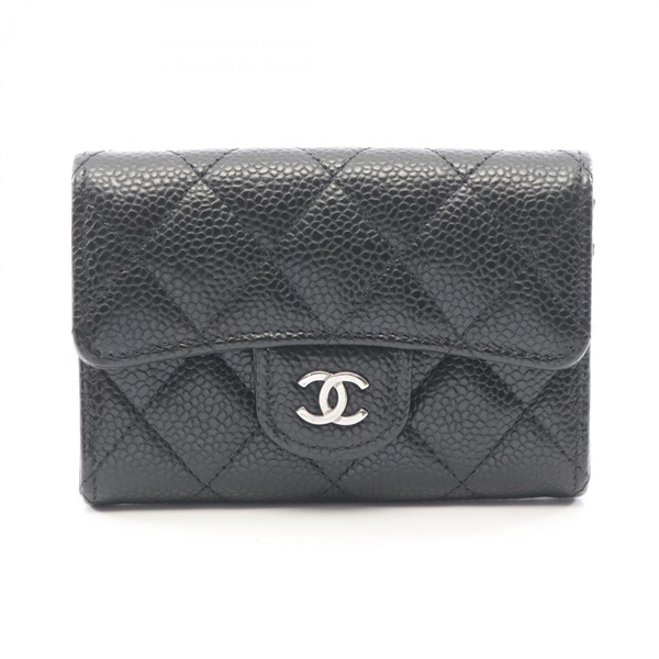 CHANEL Classic flap Matelasse Card Case Holder Calf leather Black SHW Used CC