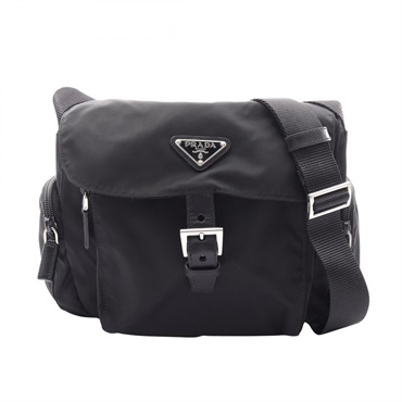 PRADA TESSUTO CALF Shoulder crossbody Bag BT0501 Nylon leather Black Used Women