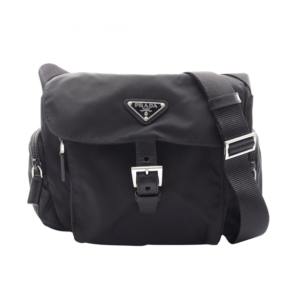PRADA TESSUTO CALF Shoulder crossbody Bag BT0501 Nylon leather Black Used Women