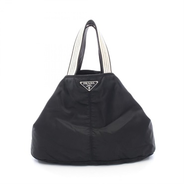 PRADA Triangle logo Tote hand Bag Nylon leather Black Used Women