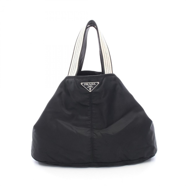 PRADA Triangle logo Tote hand Bag Nylon leather Black Used Women