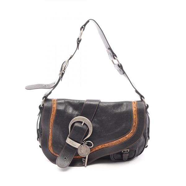 Christian Dior Gaucho saddle Shoulder hand Bag leather Black Brown Used mens