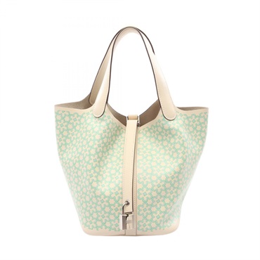 HERMES Picotin Lock PM Lucky Daisy Tote Handbag Swift leather Vert Nata SHW  U