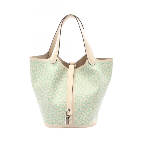 HERMES Picotin Lock PM Lucky Daisy Tote Handbag Swift leather Vert Nata SHW  U