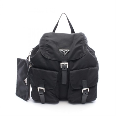 PRADA Triangle logo Rucksack Backpack bag Nylon leather Black Used Women