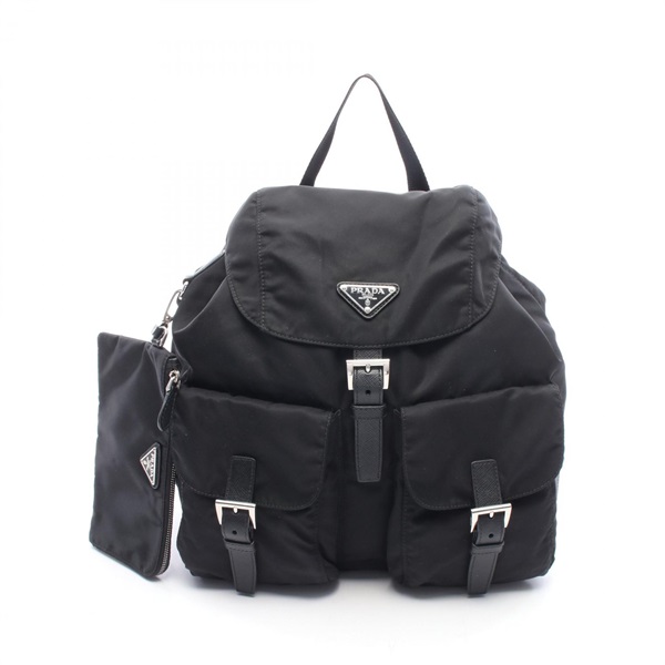 PRADA Triangle logo Rucksack Backpack bag Nylon leather Black Used Women