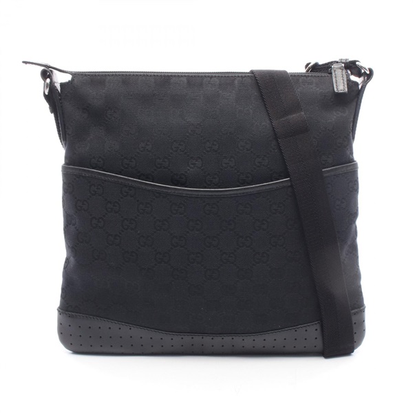 GUCCI GG canvas Shoulder crossbody Bag 145857 canvas leather Black Used Women