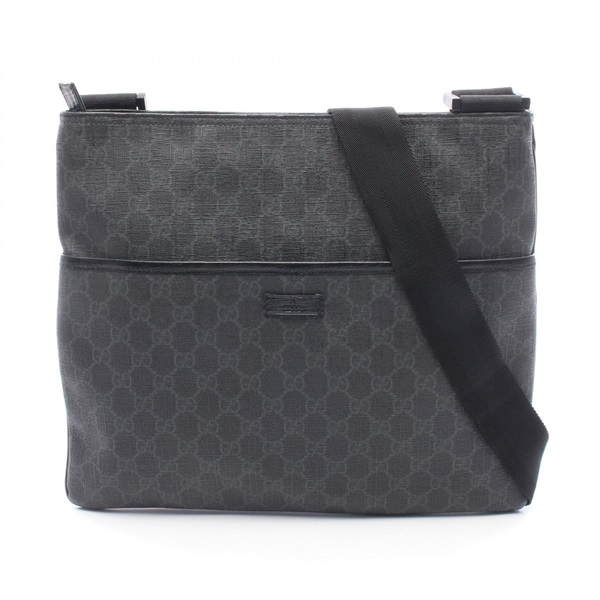 GUCCI GG Supreme Shoulder crossbody Bag 162904 canvas leather Black Gray Used