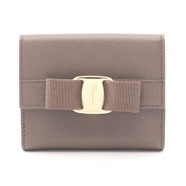 Salvatore Ferragamo Vara ribbon Bi-fold wallet leather Beige Used Women GHW