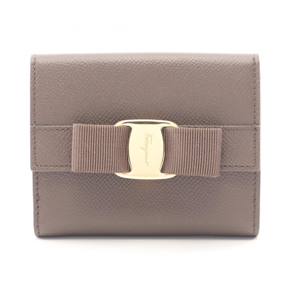 Salvatore Ferragamo Vara ribbon Bi-fold wallet leather Beige Used Women GHW