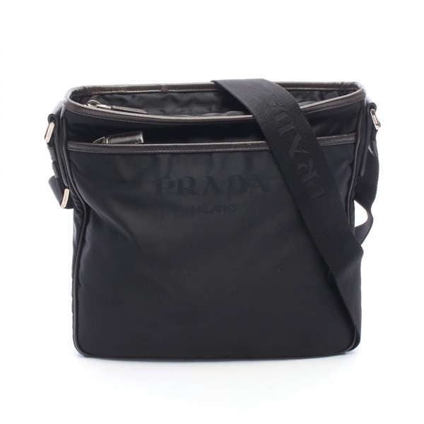PRADA Triangle logo Shoulder crossbody Bag Nylon leather Black Used unisex