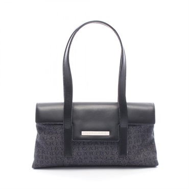 BVLGARI Logo mania Shoulder Handbag denim leather Navy Black Used Women