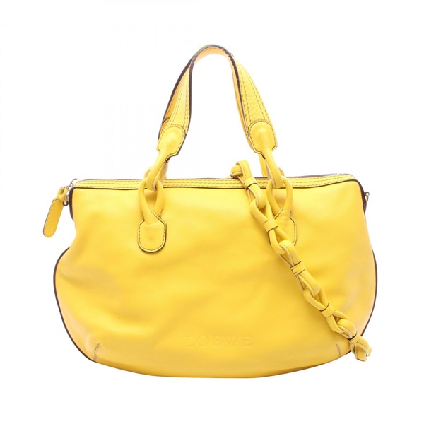 LOEWE FIESTA Chain Shoulder Handbag leather Yellow Used Women