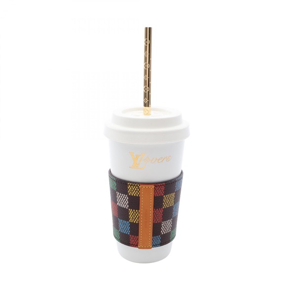 LOUIS VUITTON LV Cup Straw LV Birds Damier GI1281 Ceramic Silicone PVC GP Used