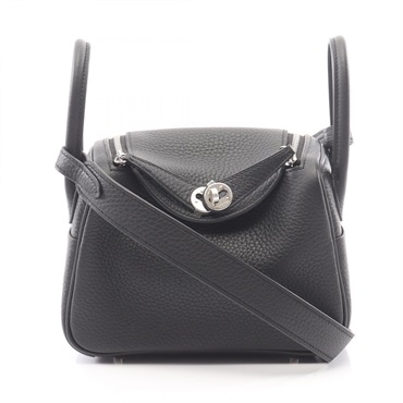 HERMES Lindy Mini Shoulder Hand Bag  Clemence leather Black Preowned Women SHW