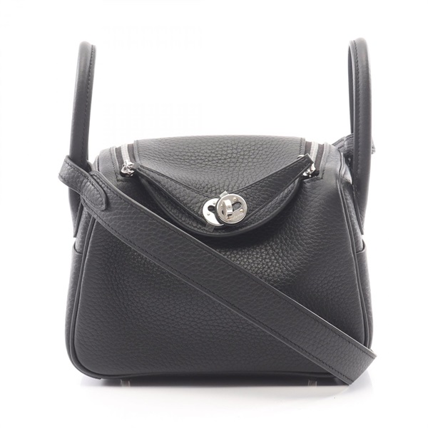 HERMES Lindy Mini Shoulder Hand Bag  Clemence leather Black Preowned Women SHW