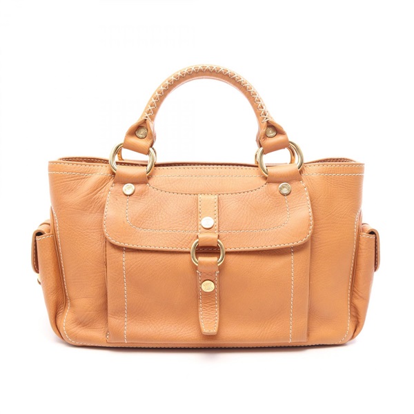 CELINE Boogie Square Tote Handbag leather Beige GHW Used Women