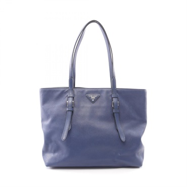 PRADA Triangle logo Shoulder Tote Bag Saffiano leather Blue Used Women