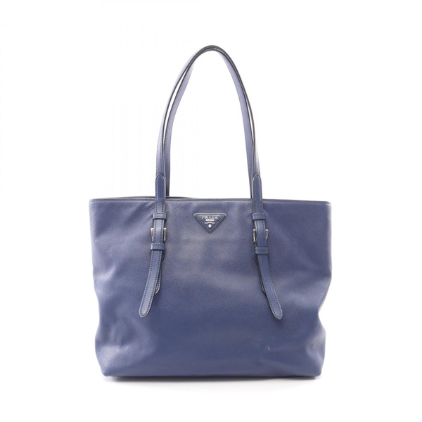 PRADA Triangle logo Shoulder Tote Bag Saffiano leather Blue Used Women