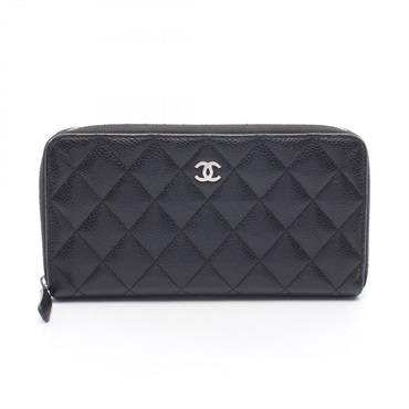 CHANEL Classic Long Zip Wallet Matelasse Around purse Calfskin Black Used SHW