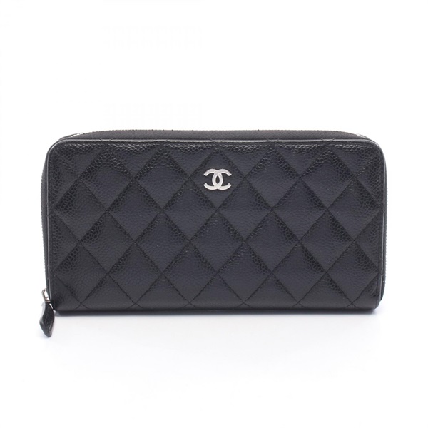CHANEL Classic Long Zip Wallet Matelasse Around purse Calfskin Black Used SHW