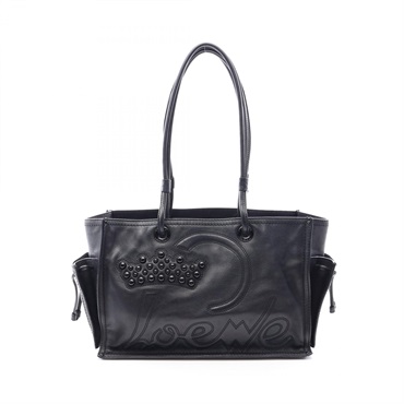 LOEWE Crown Logo Tote shoulder Bag leather Black Used Women