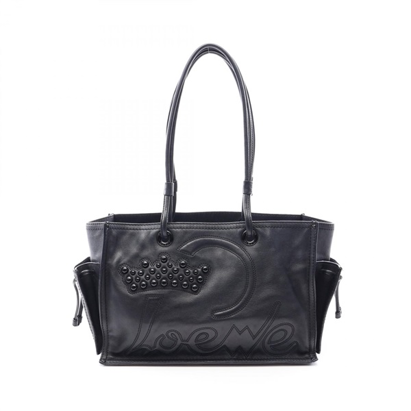 LOEWE Crown Logo Tote shoulder Bag leather Black Used Women