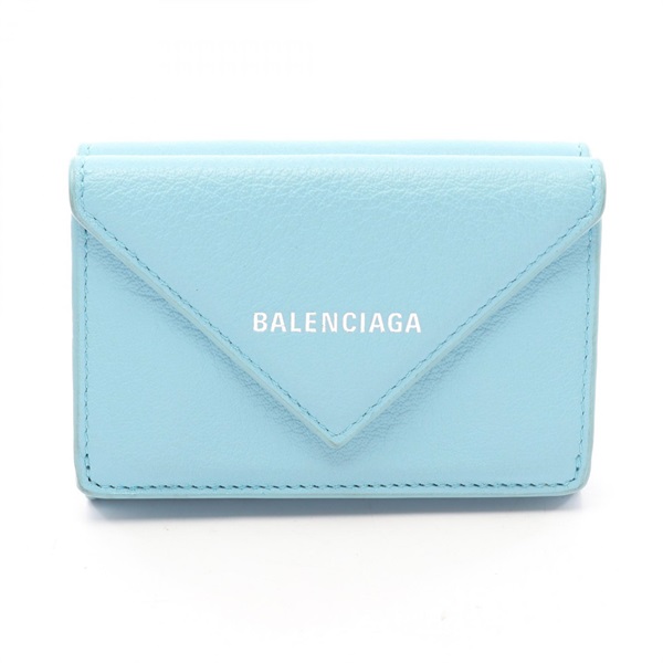 BALENCIAGA Paper mini Tri-fold wallet 391446 leather Blue Used Women logo