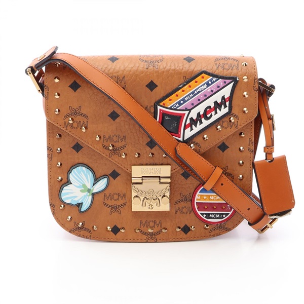 MCM Patricia Visetos Shoulder Crossbody Bag leather Brown Black Used Women