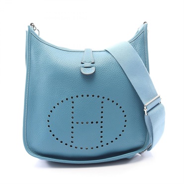 HERMES Evelyne III PM Shoulder Crossbody Bag Clemence leather Blue Jean Used M