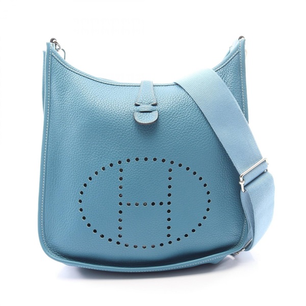 HERMES Evelyne III PM Shoulder Crossbody Bag Clemence leather Blue Jean Used M