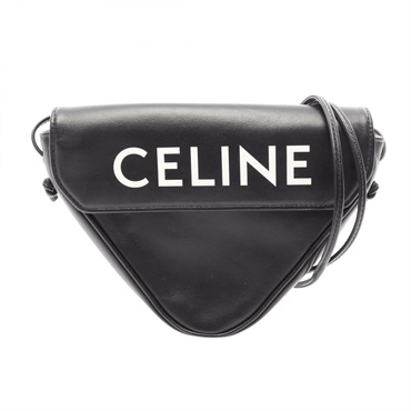 CELINE Triangle Shoulder crossbody Bag leather Black Used Women