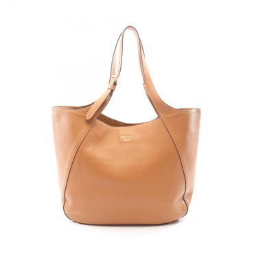 PRADA Logo Shoulder Tote Bag leather Brown Used Women