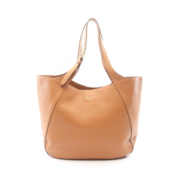 PRADA Logo Shoulder Tote Bag leather Brown Used Women